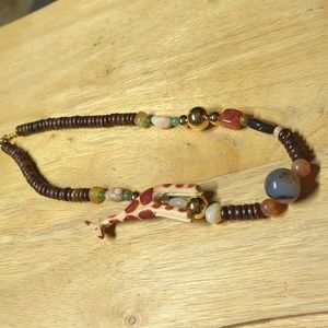 Wood beaded necklace multi style beads w/ giraffe
